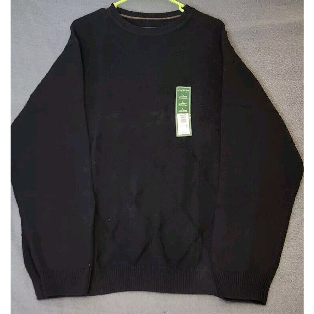 Vintage David Taylor Knit Sweater Mens Sz Large Black Argyle Cotton Y2K NWT